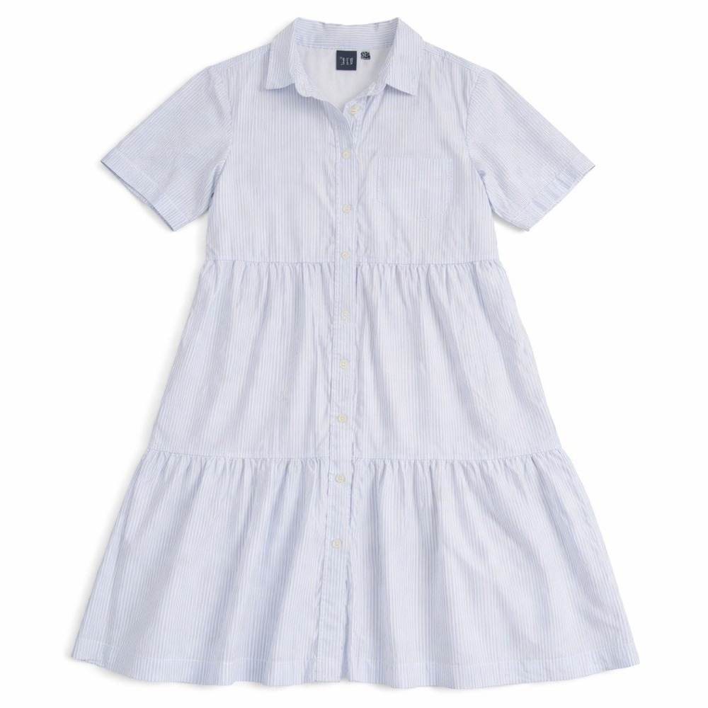 Gap Cotton Dress – S Blue White Stripe Tiered Button Down